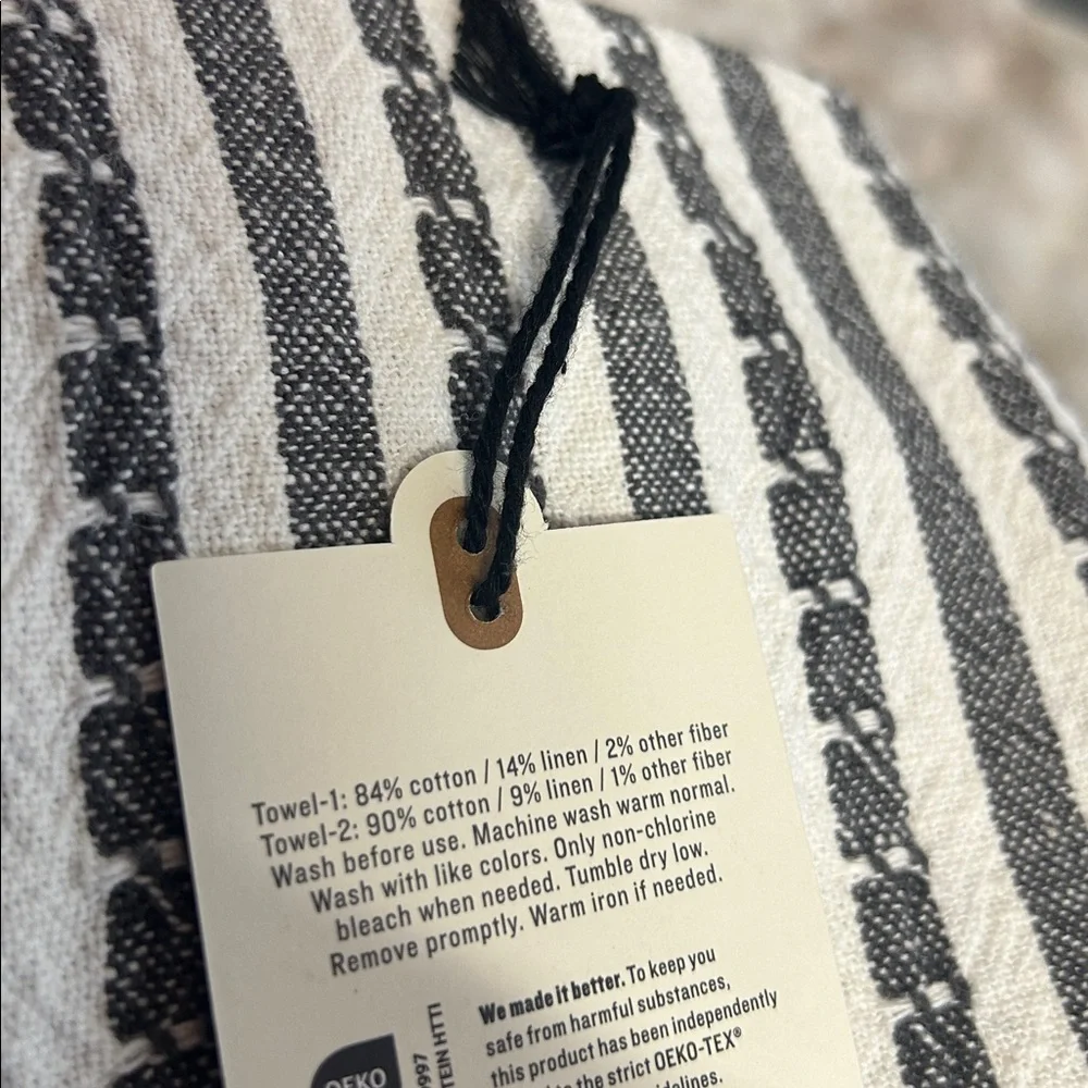 NWT Hearth &‎ Hand Black and White Striped Ticking Kitchen Towels Set
